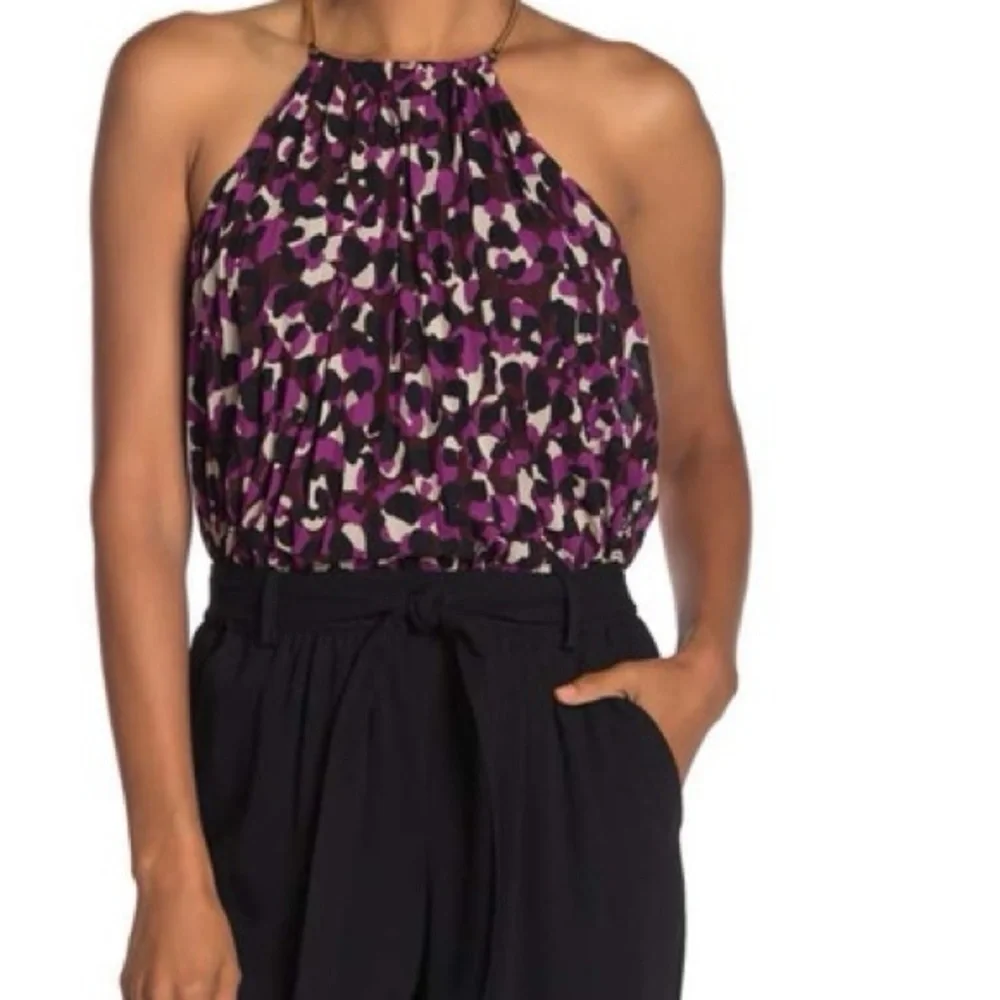 Trina Turk Purple Pleated Gold Chain Strap Tank Top – Size Large - Picture 2 of 12